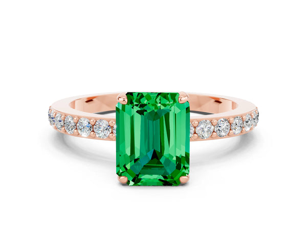 Rose gold Emerald Cut Emerald Pavé Engagement Ring with Round  Accents and Prong Setting