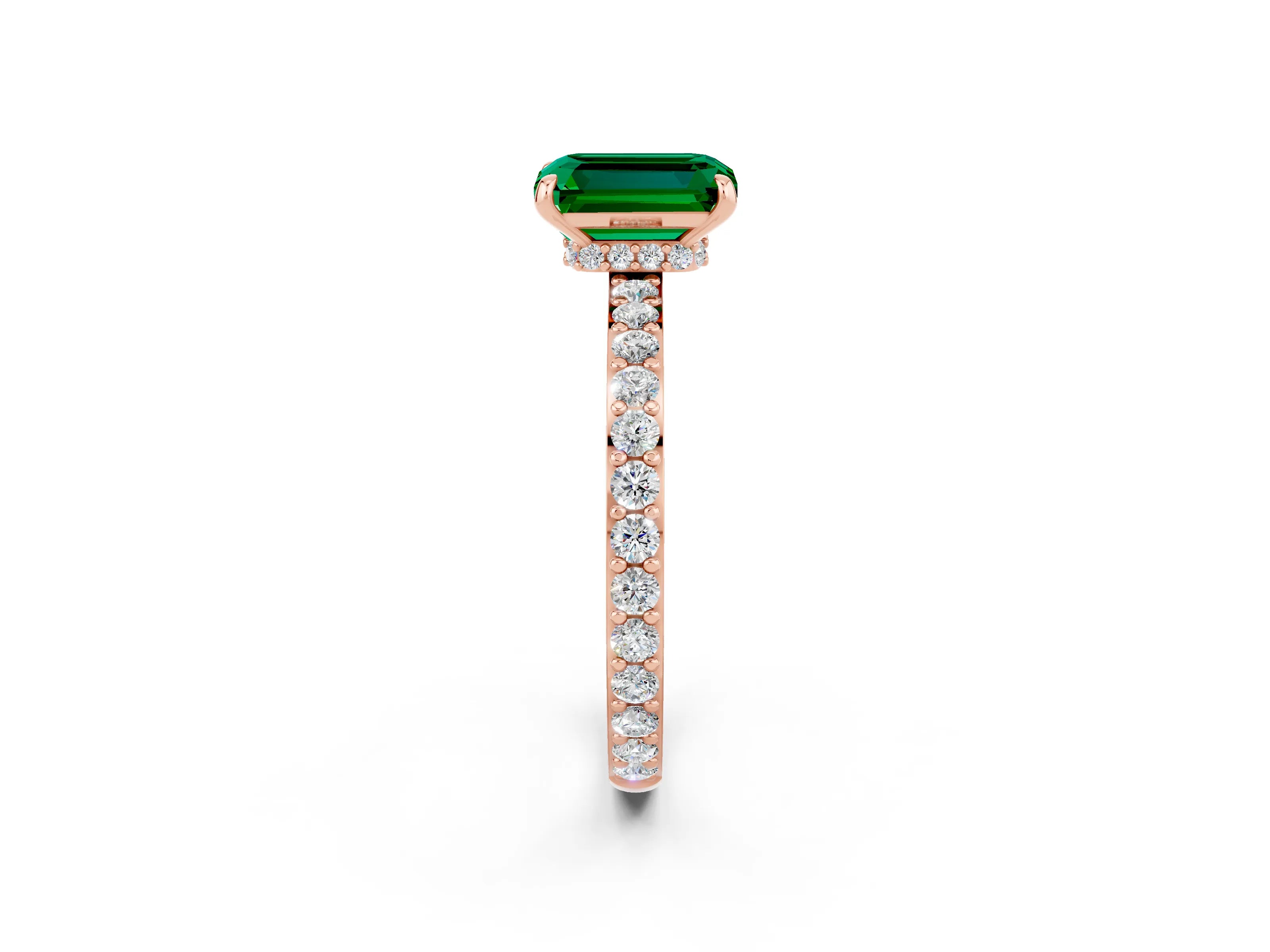 Rose gold Emerald Cut Emerald Ring with Pavé Band and Four-Prong Setting_2