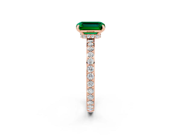 Rose gold Emerald Cut Emerald Pavé Engagement Ring with Round  Accents and Prong Setting
