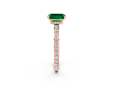 Rose gold Emerald Cut Emerald Ring with Pavé Band and Four-Prong Setting_2
