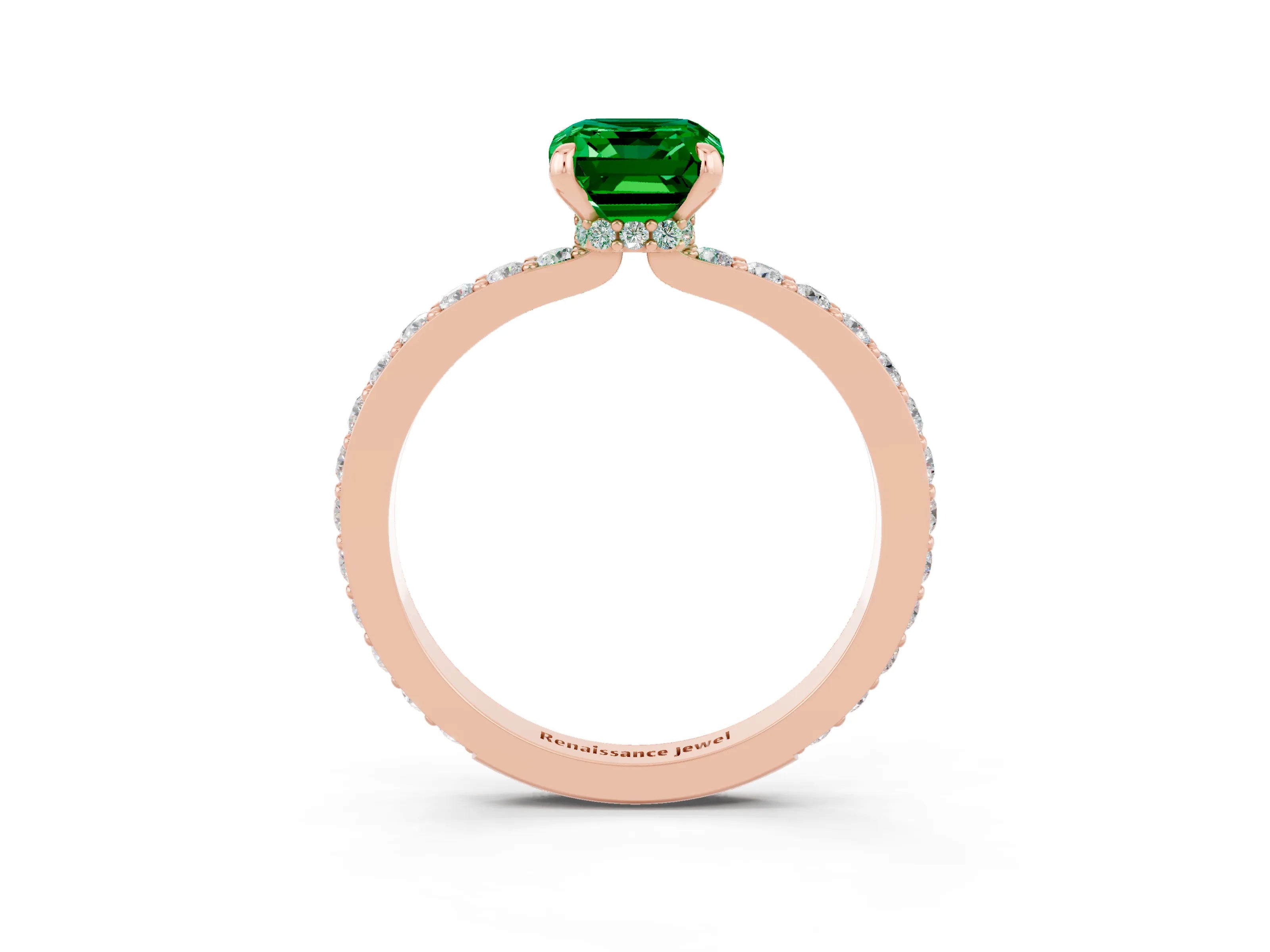 Rose gold Emerald Cut Emerald Ring with Pavé Band and Four-Prong Setting_3