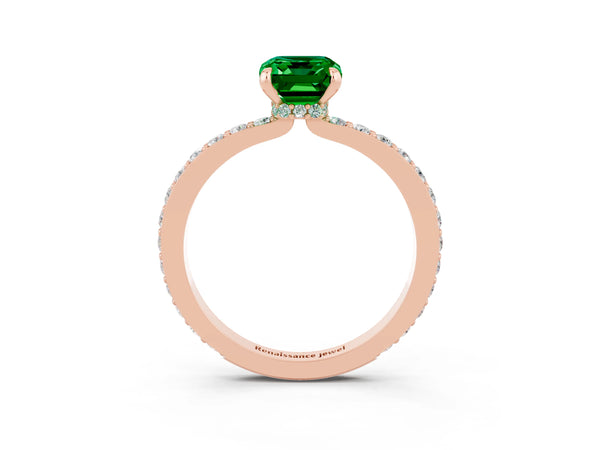 Rose gold Emerald Cut Emerald Pavé Engagement Ring with Round  Accents and Prong Setting