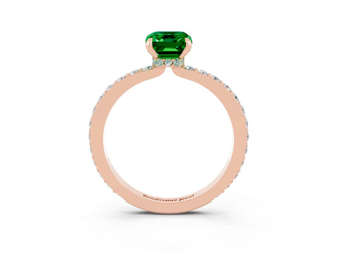 Rose gold Emerald Cut Emerald Ring with Pavé Band and Four-Prong Setting_3