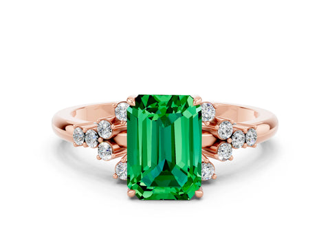 Rose gold Emerald Cut Emerald Ring with Side Stones and Four-Prong Setting_36