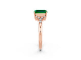 Rose gold Emerald Cut Emerald Ring with Side Stones and Four-Prong Setting_38