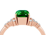 Rose gold Emerald Cut Emerald Ring with Side Stones and Four-Prong Setting_40