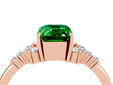 Rose gold Emerald Cut Emerald Ring with Side Stones and Four-Prong Setting_40