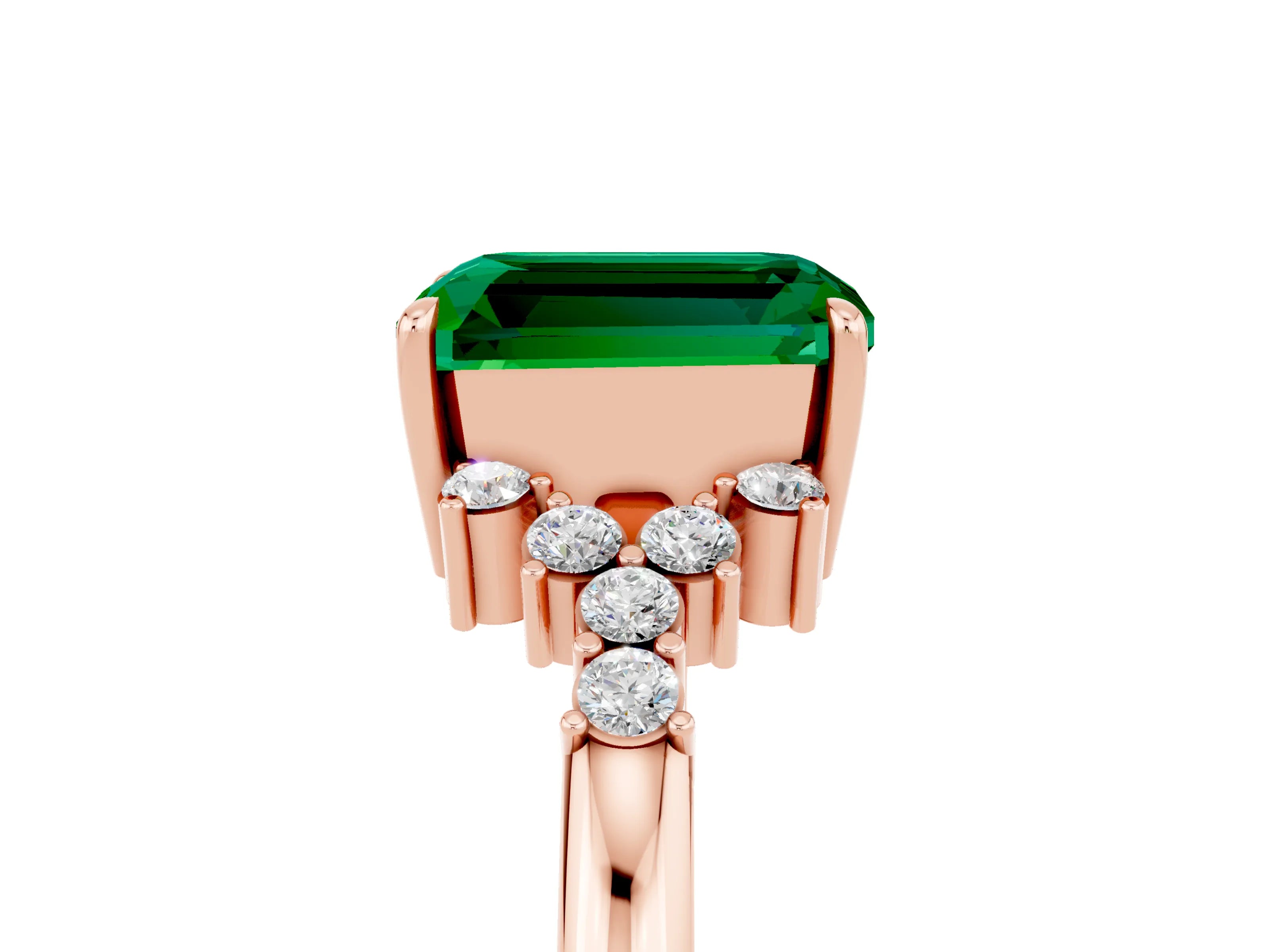 Rose gold Emerald Cut Emerald Ring with Side Stones and Four-Prong Setting_41