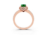 Rose gold Emerald Cut Emerald Scalloped Halo Engagement Ring with Round Shared Prong Band_87