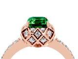 Rose gold Emerald Cut Emerald Scalloped Halo Engagement Ring with Round Shared Prong Band_88