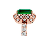 Rose gold Emerald Cut Emerald Scalloped Halo Engagement Ring with Round Shared Prong Band_89