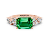 Rose gold Emerald Cut Emerald Scattered Round Accent Ring with Prong Setting_12