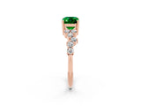 Rose gold Emerald Cut Emerald Scattered Round Accent Ring with Prong Setting_14