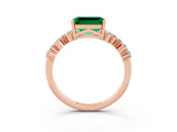 Rose gold Emerald Cut Emerald Scattered Round Accent Ring with Prong Setting_15
