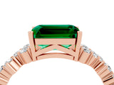 Rose gold Emerald Cut Emerald Scattered Round Accent Ring with Prong Setting_16