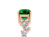 Rose gold Emerald Cut Emerald Scattered Round Accent Ring with Prong Setting_17
