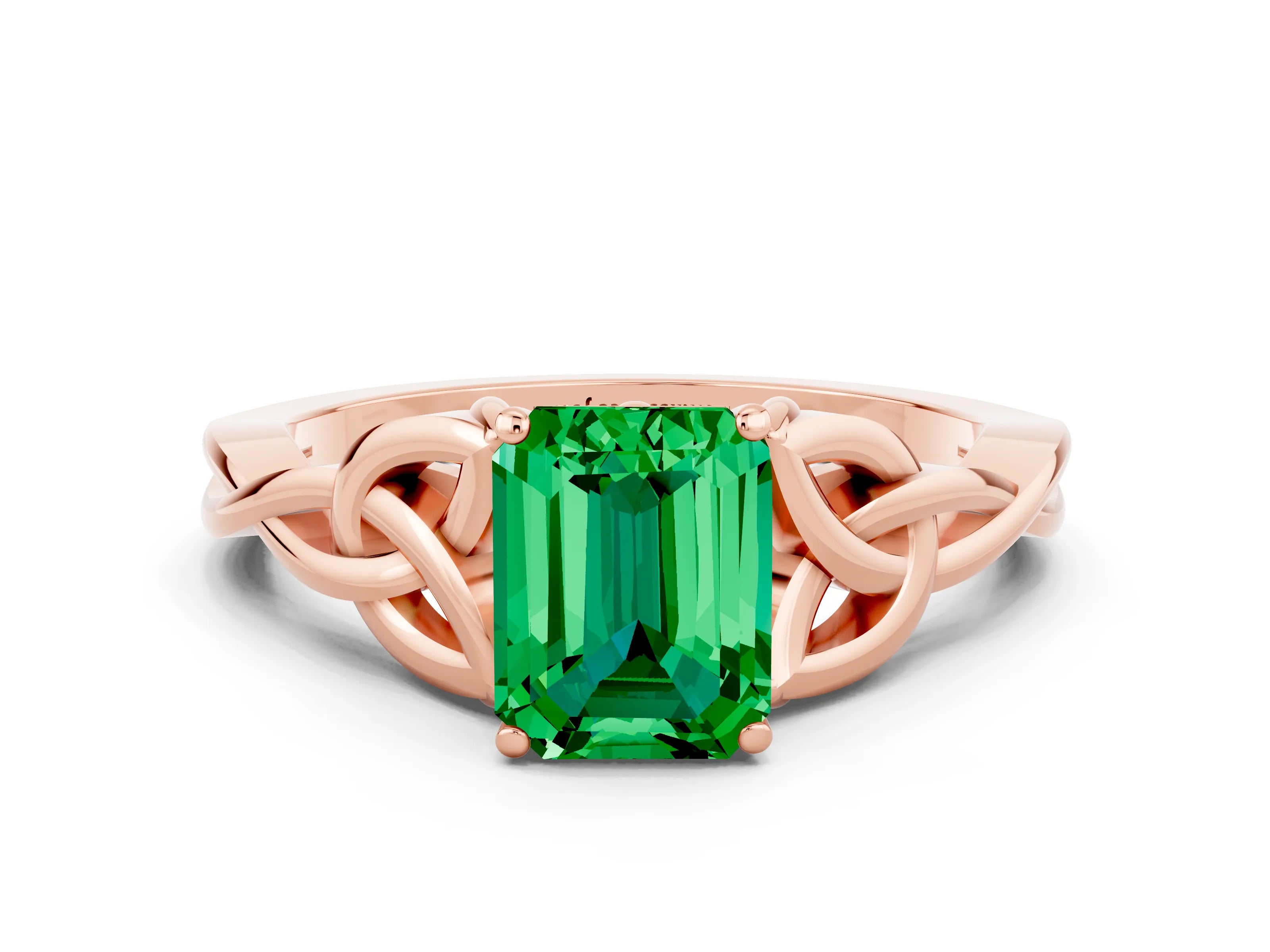 Rose gold Emerald Cut Emerald Solitaire Celtic Knot Ring with Four-Prong Setting_12