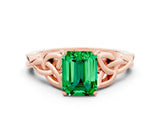 Rose gold Emerald Cut Emerald Solitaire Celtic Knot Ring with Four-Prong Setting_12