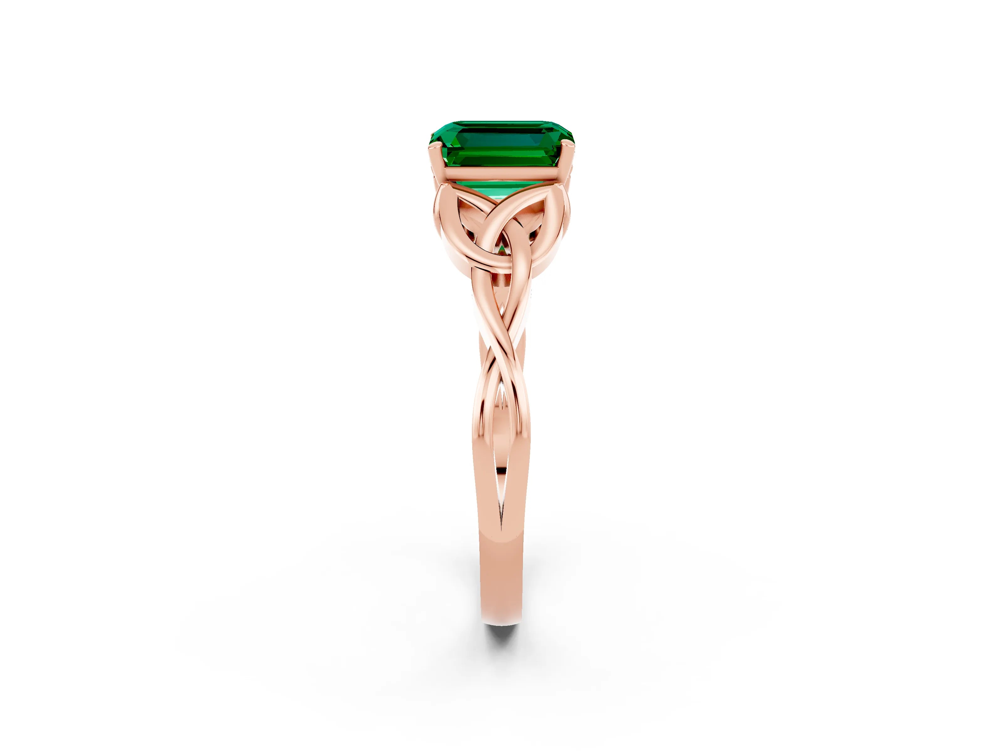 Rose gold Emerald Cut Emerald Solitaire Celtic Knot Ring with Four-Prong Setting_14