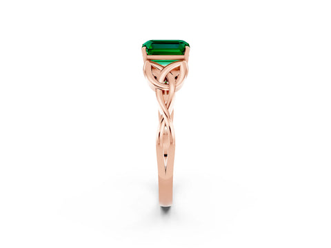 Rose gold Emerald Cut Emerald Solitaire Celtic Knot Ring with Four-Prong Setting_14