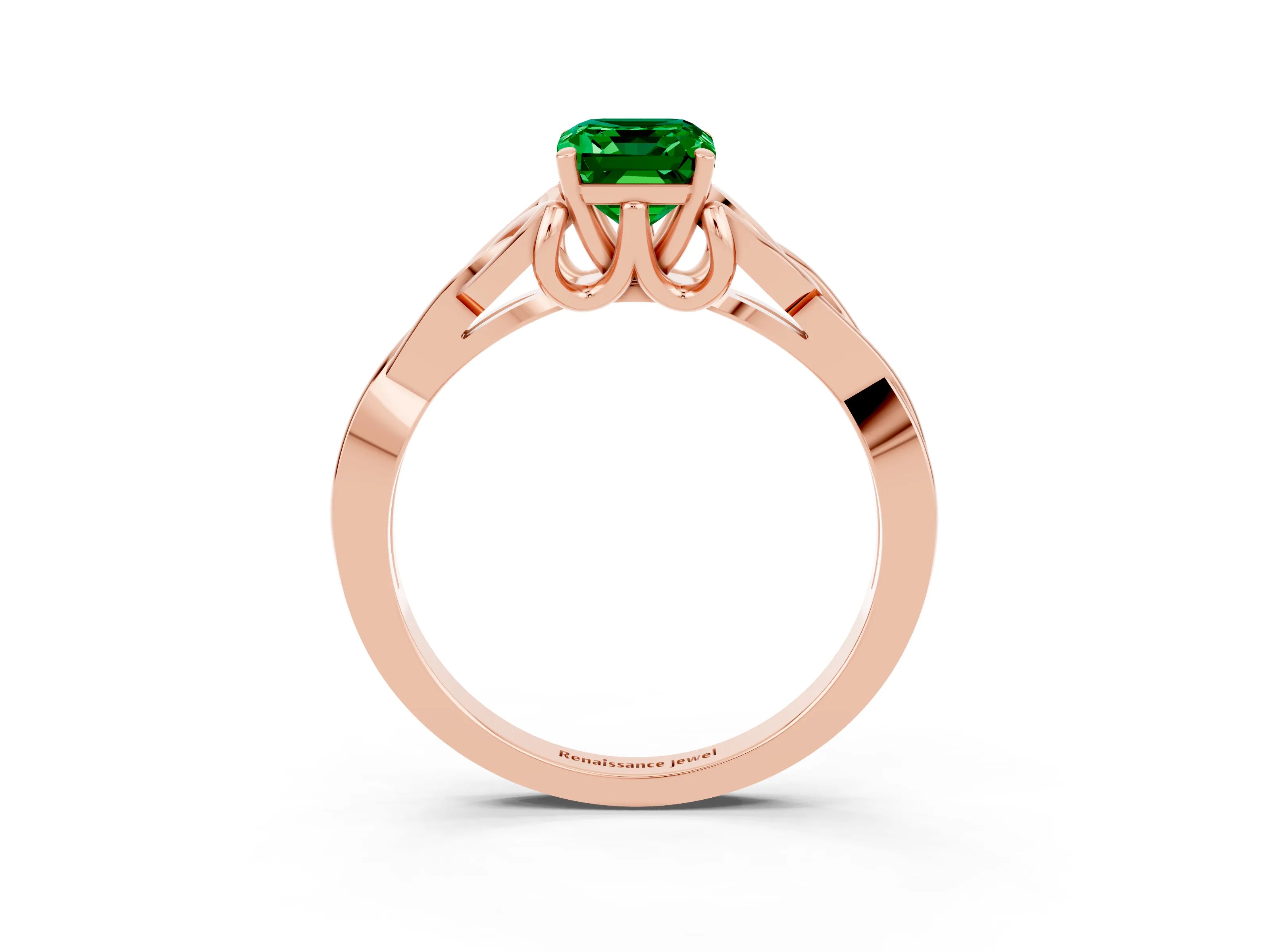 Rose gold Emerald Cut Emerald Solitaire Celtic Knot Ring with Four-Prong Setting_15