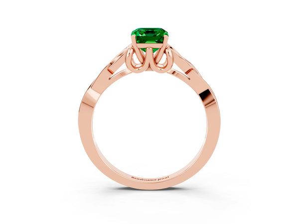 Rose gold Emerald Cut Emerald Solitaire Celtic Knot Ring with Four-Prong Setting