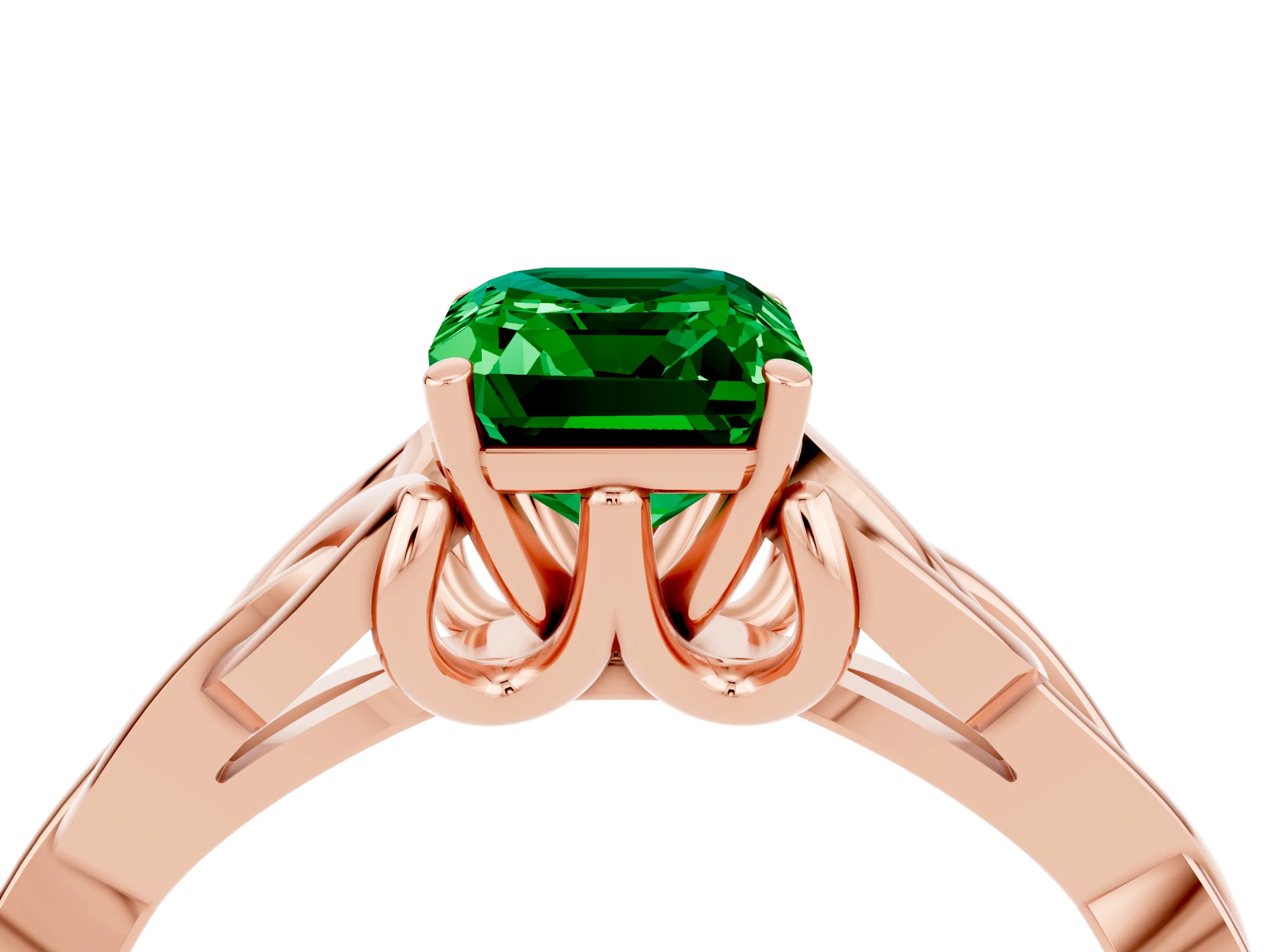 Rose gold Emerald Cut Emerald Solitaire Celtic Knot Ring with Four-Prong Setting_16