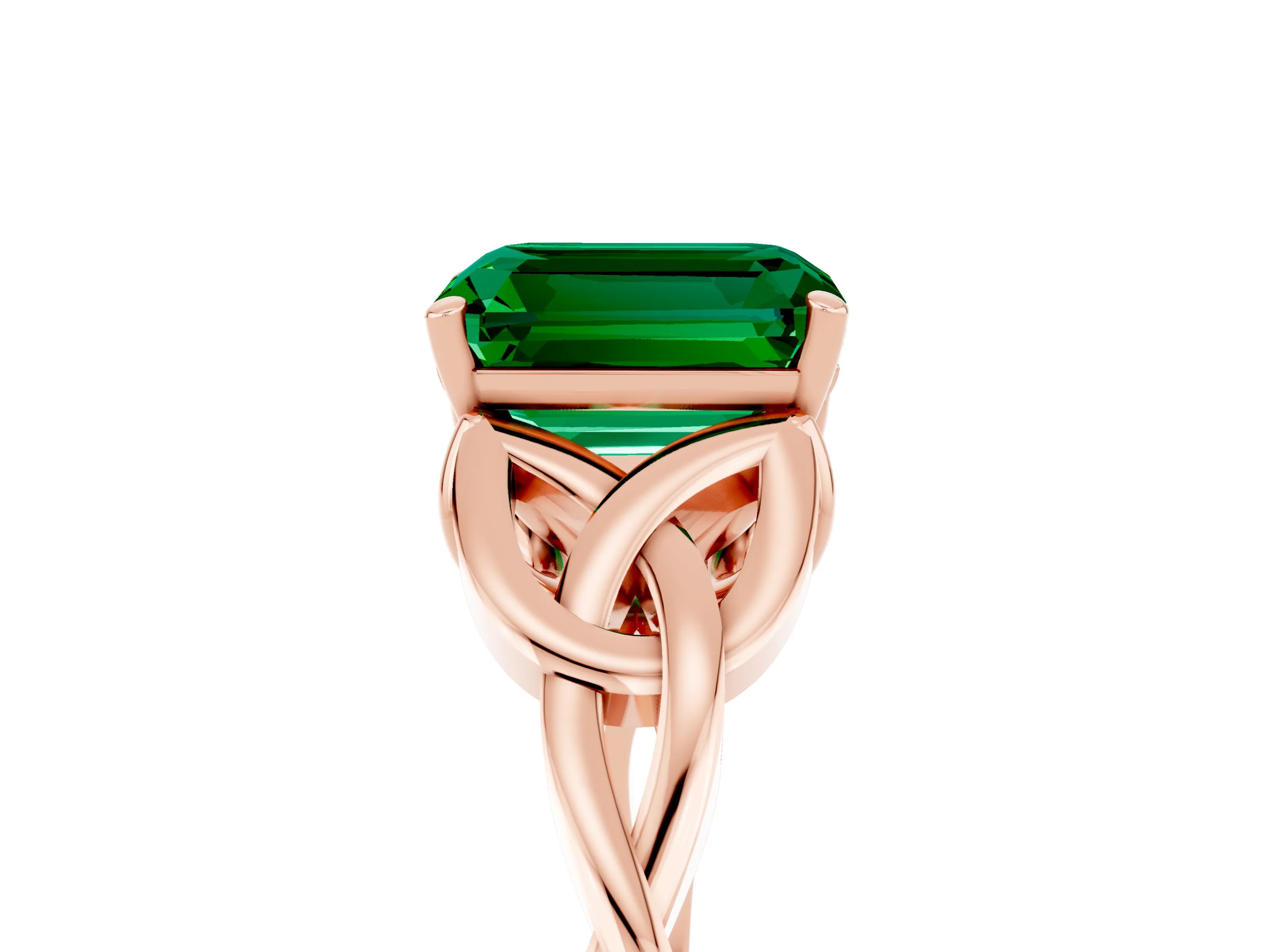 Rose gold Emerald Cut Emerald Solitaire Celtic Knot Ring with Four-Prong Setting_17