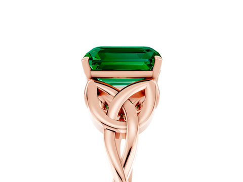 Rose gold Emerald Cut Emerald Solitaire Celtic Knot Ring with Four-Prong Setting_17