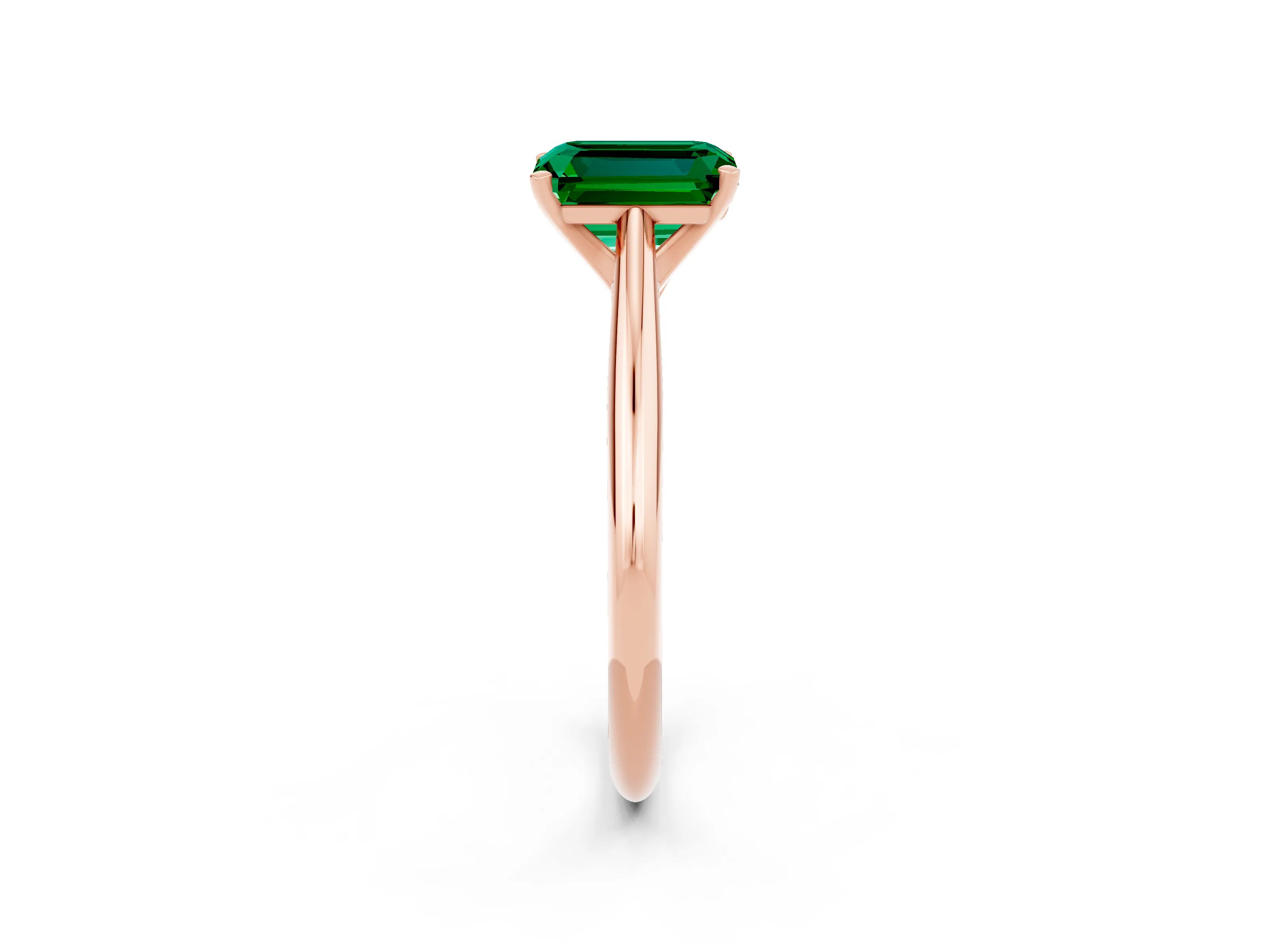 Rose gold Emerald Cut Emerald Solitaire Engagement Ring with Cathedral Setting and Four-Prong Mount_14