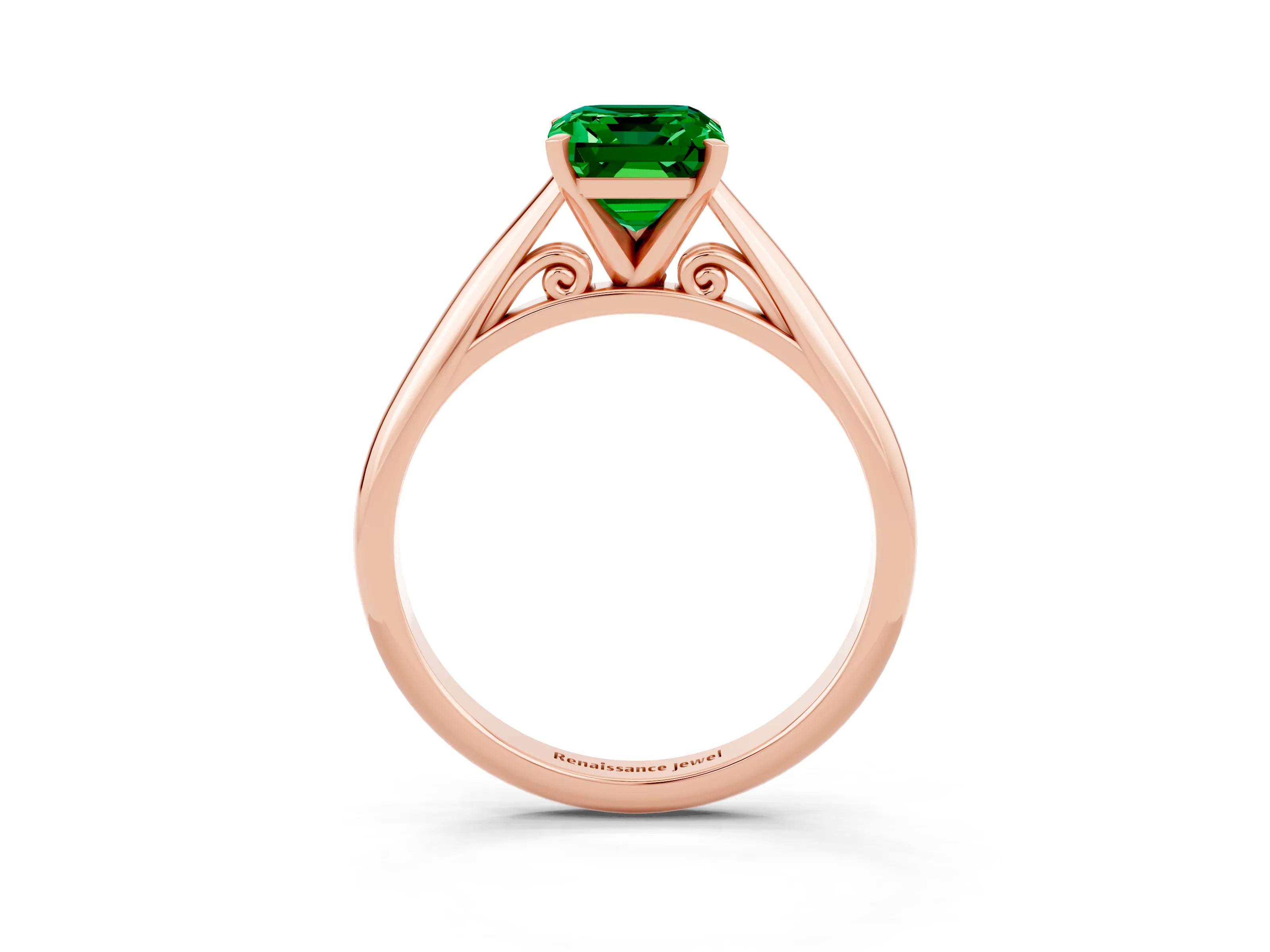 Rose gold Emerald Cut Emerald Solitaire Engagement Ring with Cathedral Setting and Four-Prong Mount_15