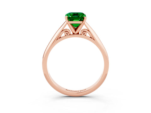 Rose gold Emerald Cut Emerald Solitaire Engagement Ring with Cathedral Setting and Four-Prong Mount_15