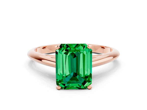 Rose gold Emerald Cut Emerald Solitaire Engagement Ring with Cathedral Setting and Four-Prong Mount