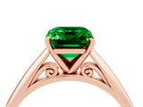 Rose gold Emerald Cut Emerald Solitaire Engagement Ring with Cathedral Setting and Four-Prong Mount_70