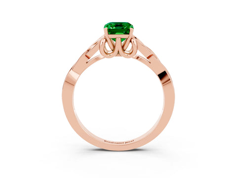 Rose gold Emerald Cut Emerald Solitaire Engagement Ring with Celtic Knot Band and Four-Prong Setting_3