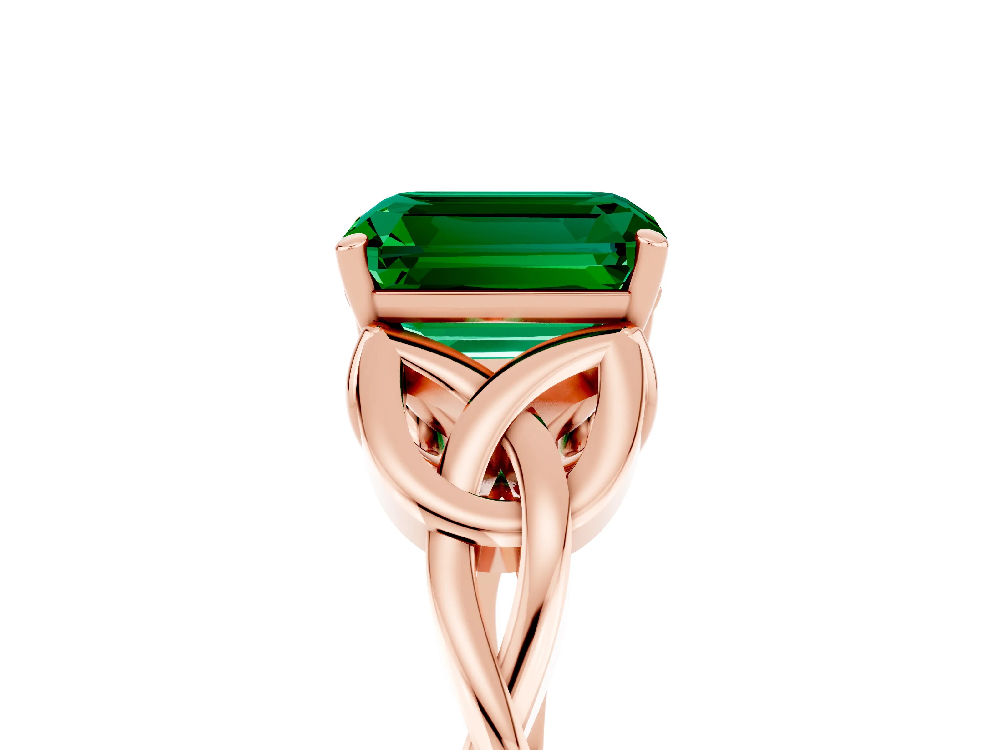 Rose gold Emerald Cut Emerald Solitaire Engagement Ring with Celtic Knot Band and Four-Prong Setting_5