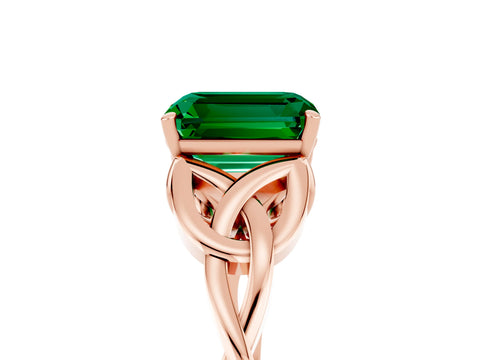 Rose gold Emerald Cut Emerald Solitaire Engagement Ring with Celtic Knot Band and Four-Prong Setting_5