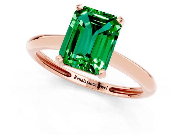 Rose gold Emerald Cut Emerald Solitaire Engagement Ring with Classic Band and Four-Prong Setting