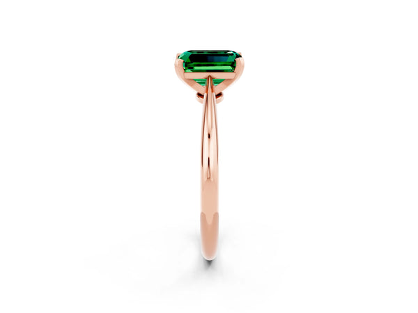 Rose gold Emerald Cut Emerald Solitaire Engagement Ring with Classic Band and Four-Prong Setting
