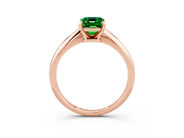 Rose gold Emerald Cut Emerald Solitaire Engagement Ring with Classic Band and Four-Prong Setting