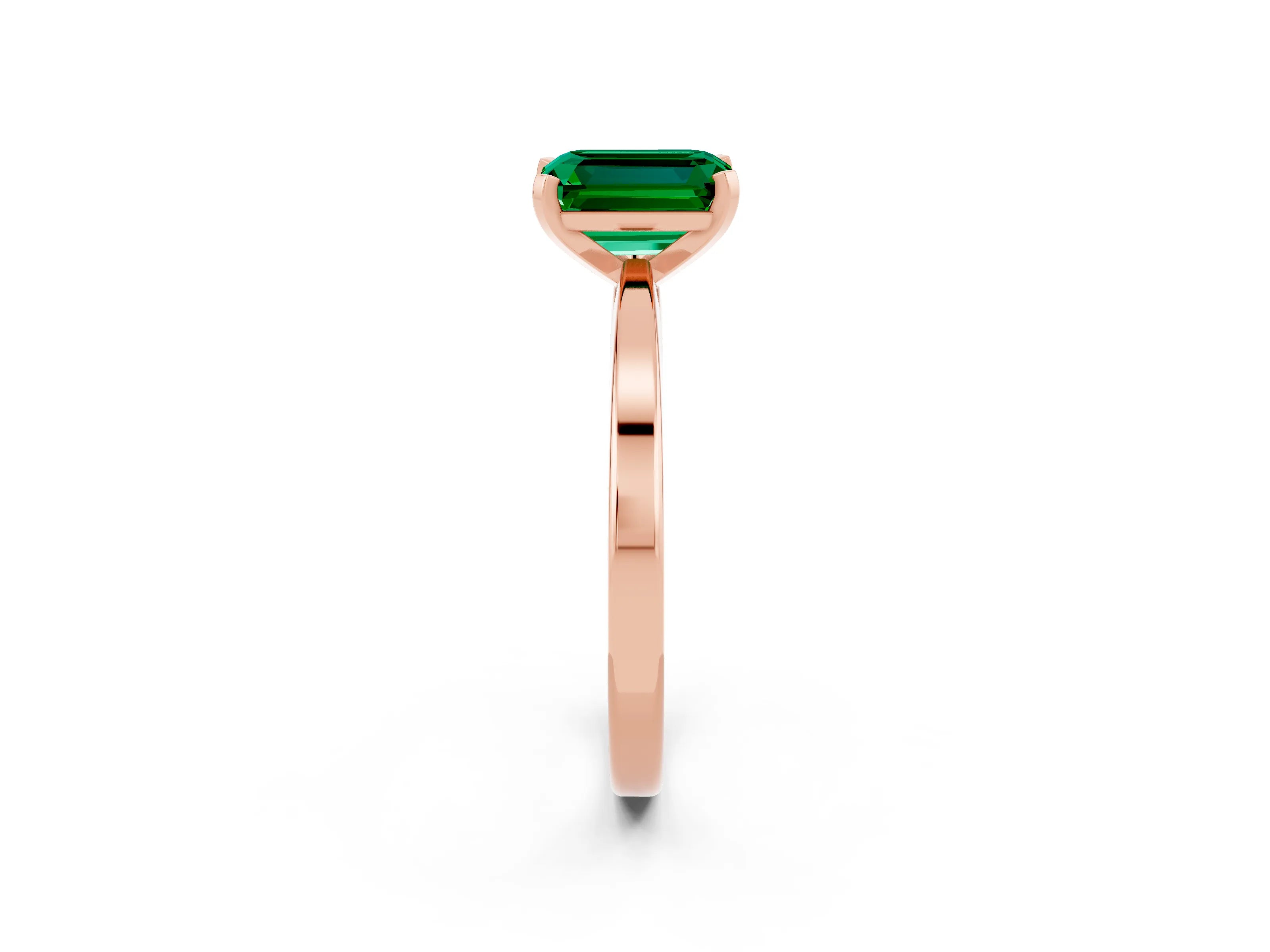 Rose gold Emerald Cut Emerald Solitaire Engagement Ring with Classic Band and Four-Prong Setting_26