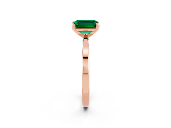 Rose gold Emerald Cut Emerald Solitaire Engagement Ring with Classic Band and Four-Prong Setting