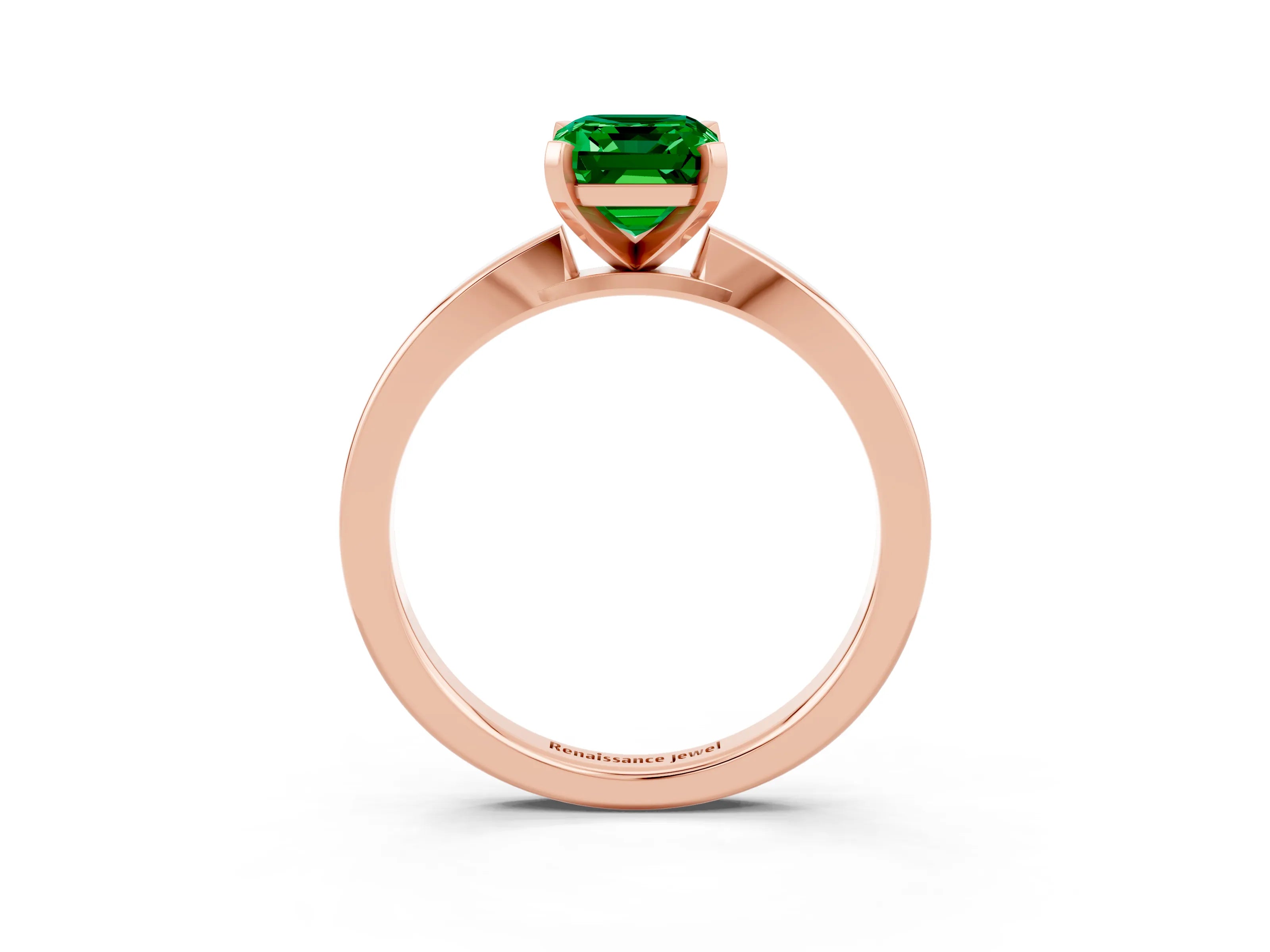 Rose gold Emerald Cut Emerald Solitaire Engagement Ring with Classic Band and Four-Prong Setting_27