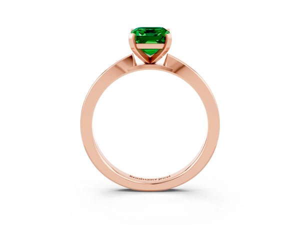 Rose gold Emerald Cut Emerald Solitaire Engagement Ring with Classic Band and Four-Prong Setting