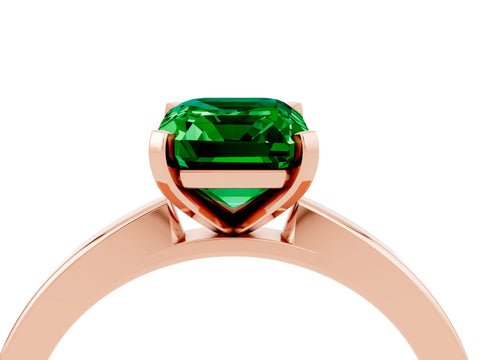 Rose gold Emerald Cut Emerald Solitaire Engagement Ring with Classic Band and Four-Prong Setting_28