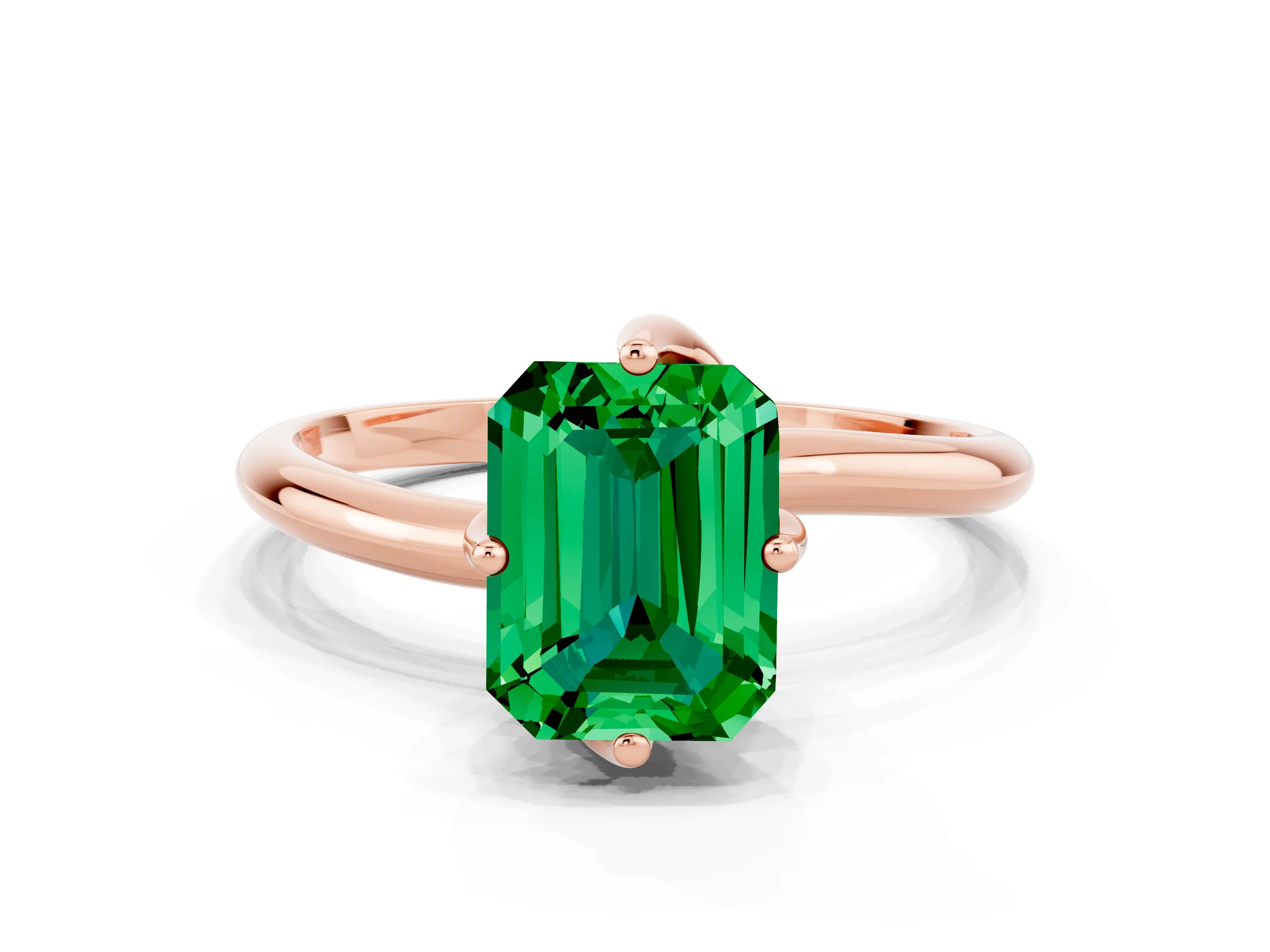 Rose gold Emerald Cut Emerald Solitaire Engagement Ring with Four-Prong Setting and Classic Band_12