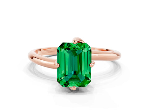 Rose gold Emerald Cut Emerald Solitaire Engagement Ring with Four-Prong Setting and Classic Band_12