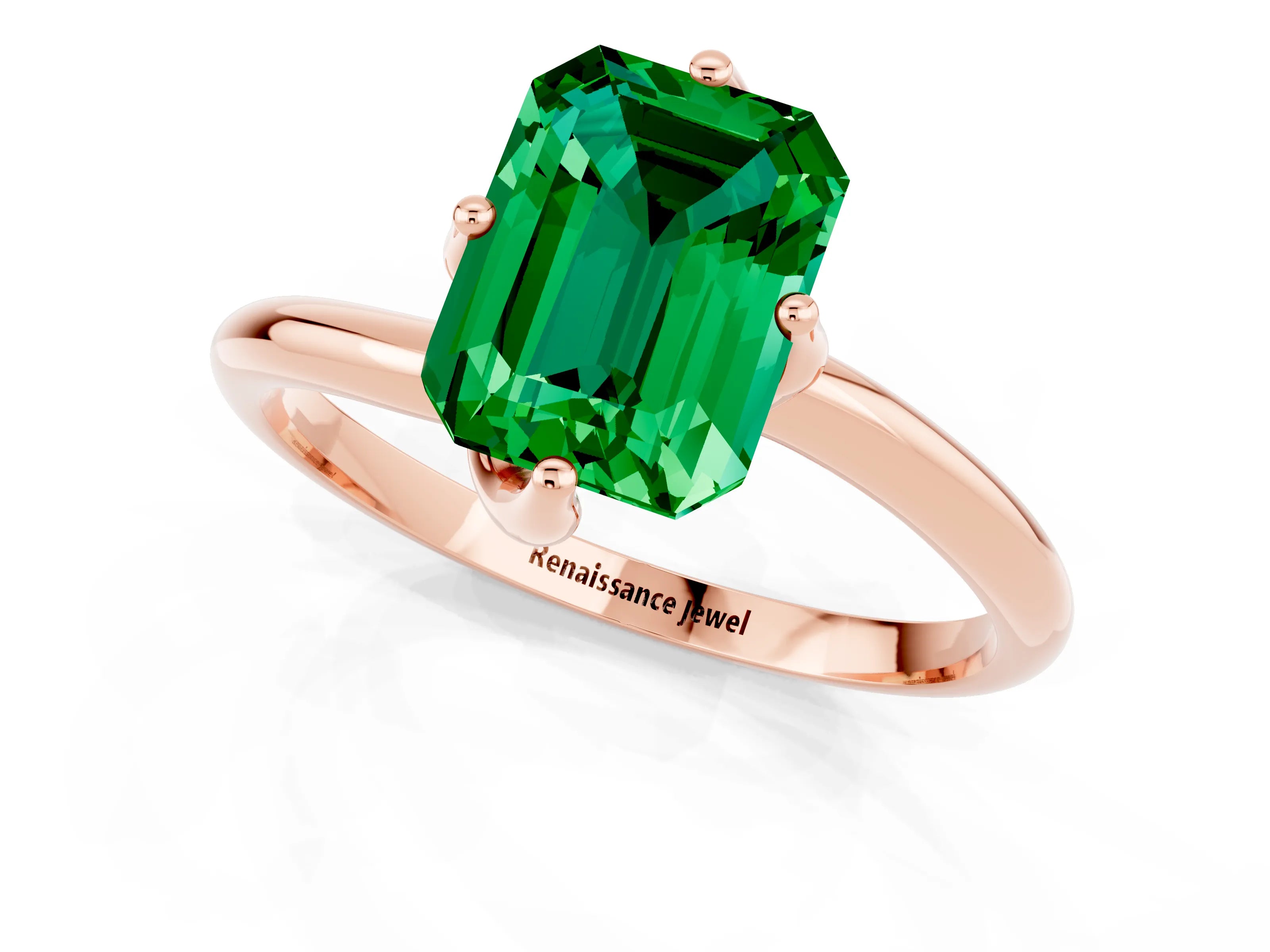 Rose gold Emerald Cut Emerald Solitaire Engagement Ring with Four-Prong Setting and Classic Band_13
