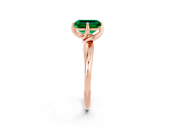 Rose gold Emerald Cut Emerald Solitaire Engagement Ring with Four-Prong Setting and Classic Band