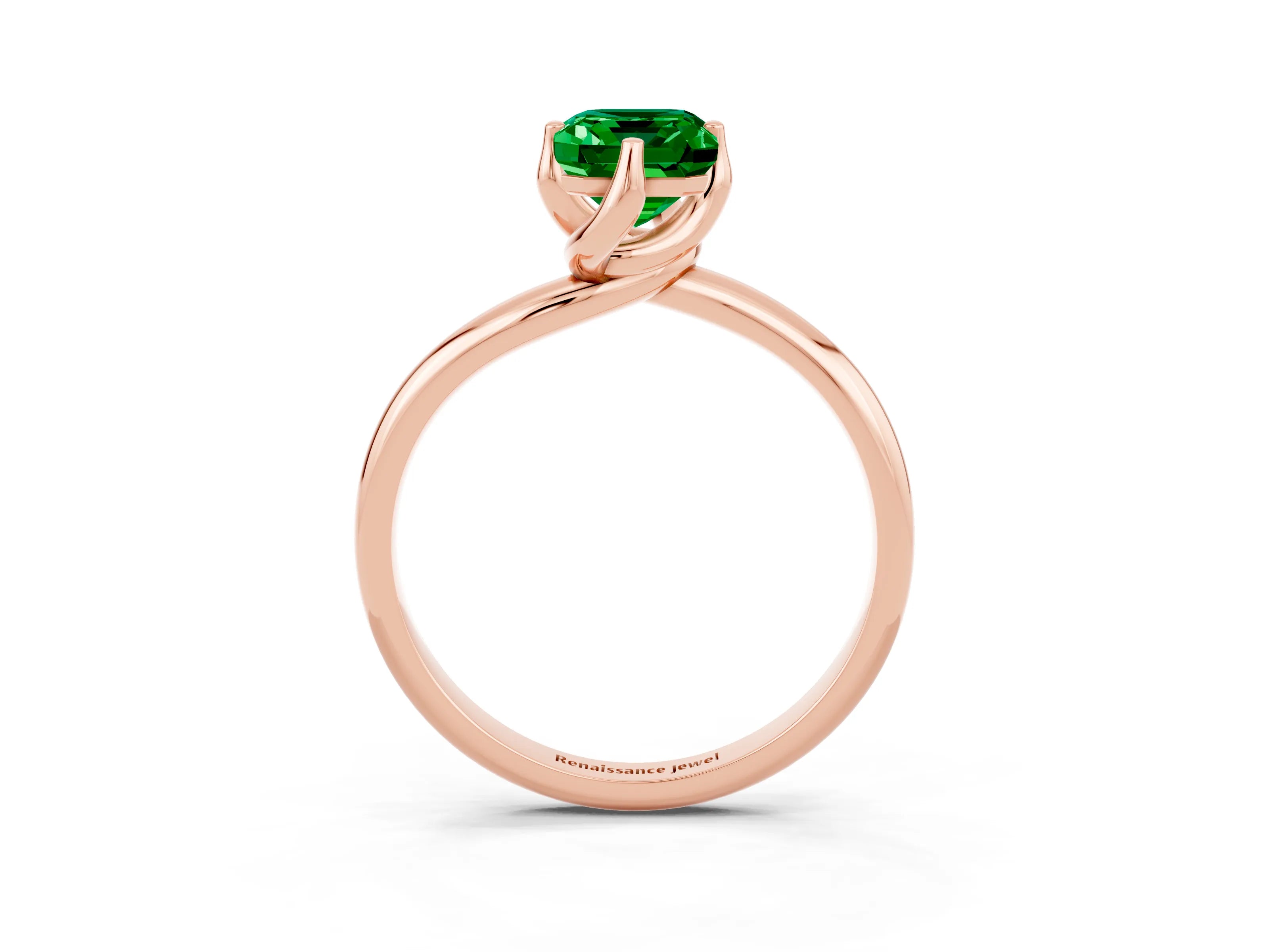 Rose gold Emerald Cut Emerald Solitaire Engagement Ring with Four-Prong Setting and Classic Band_15